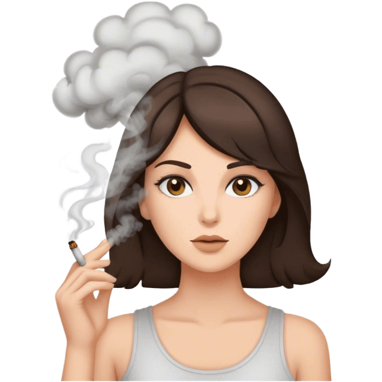 brunette woman with a lot smoke blowing of the top of her head emoji