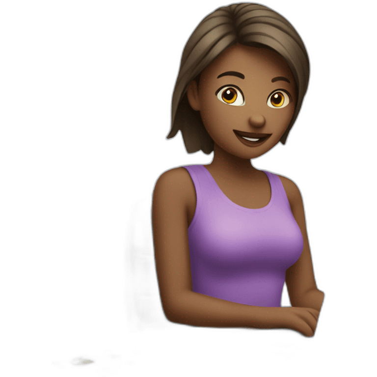 Girl with a credit card in front her computer emoji