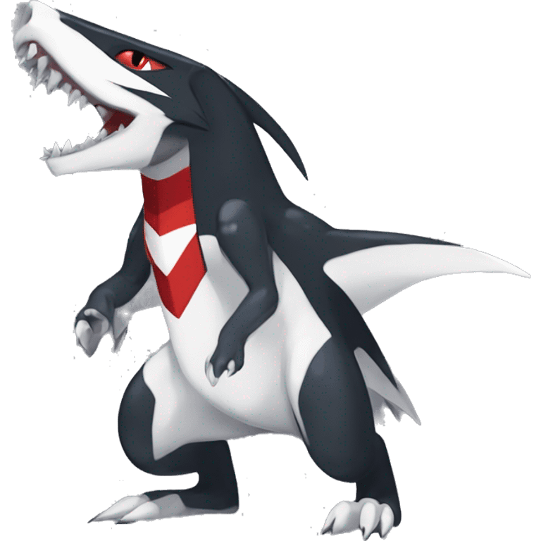 Black Cool Edgy Anthro Sharpedo-Sergal-Garchomp-Fakémon  with White and Red Edgy markings emoji