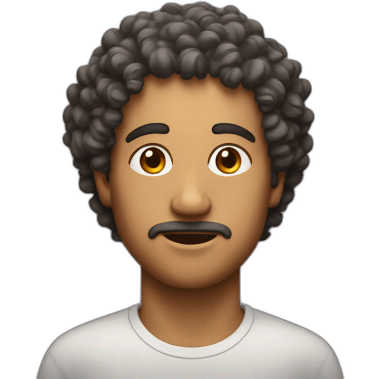 man with curly hair with a lid on his head emoji