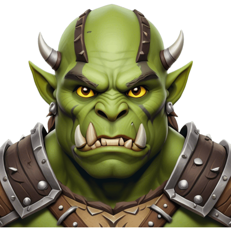 Cinematic Realistic WoW Orc Warrior Portrait, head tilted epicly and inquisitively, showcasing a commanding presence and raw, unyielding power. His battle-hardened green skin and muscular form, accented by meticulously crafted tribal armor in deep earthy hues, are rendered with lifelike clarity and dynamic lighting, high shine, epic and awe-inspiring, embodying the relentless spirit of an orc warrior ready for battle. emoji