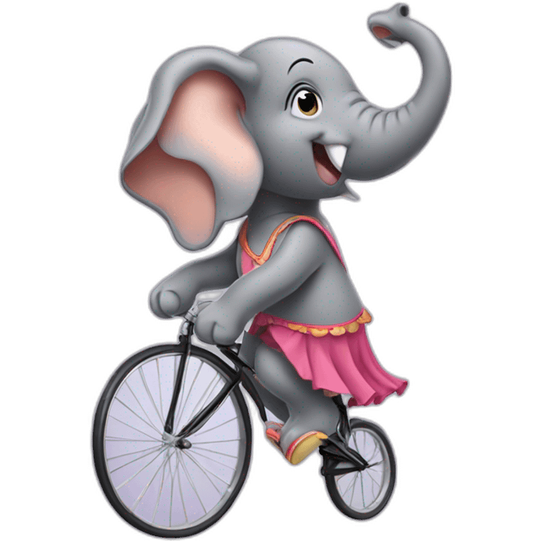 An elephant riding an unicycle wearing a skirt emoji