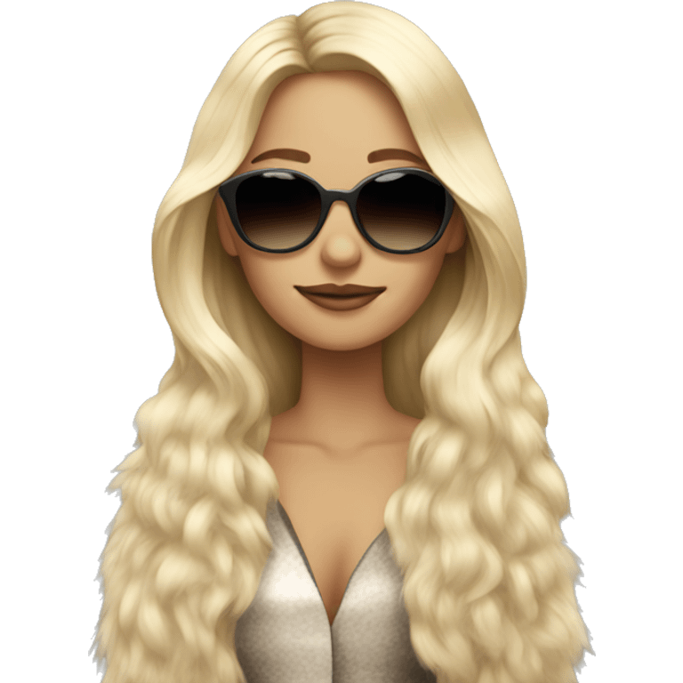 Beautiful long hair blonde with fur coat and sunglasses emoji