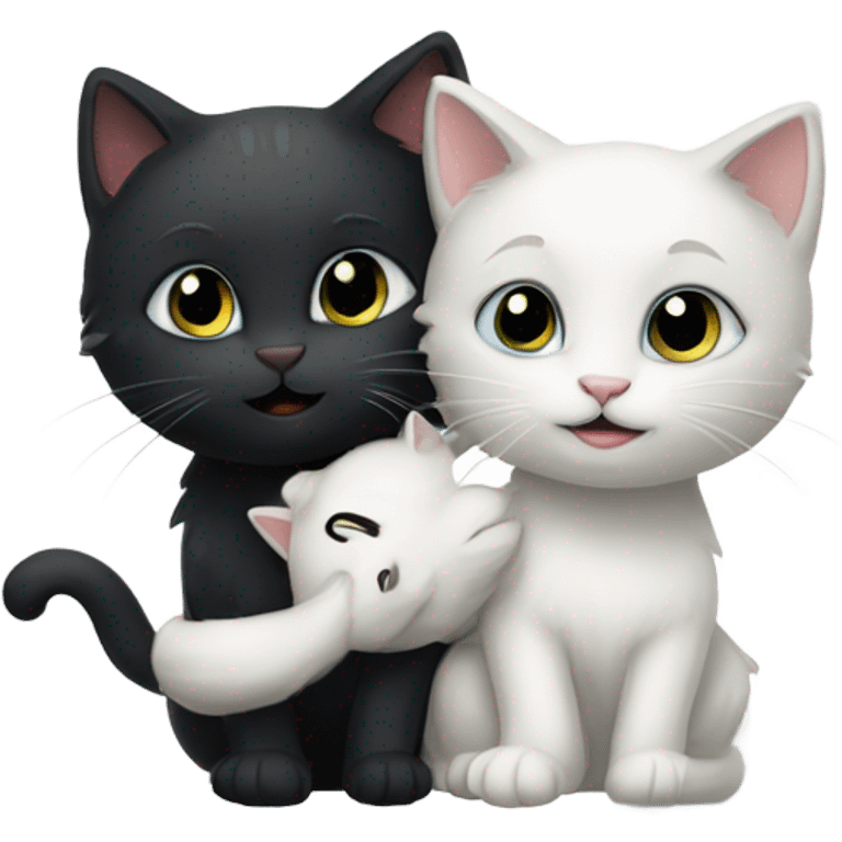 White kitty and black kitty kissing  emoji