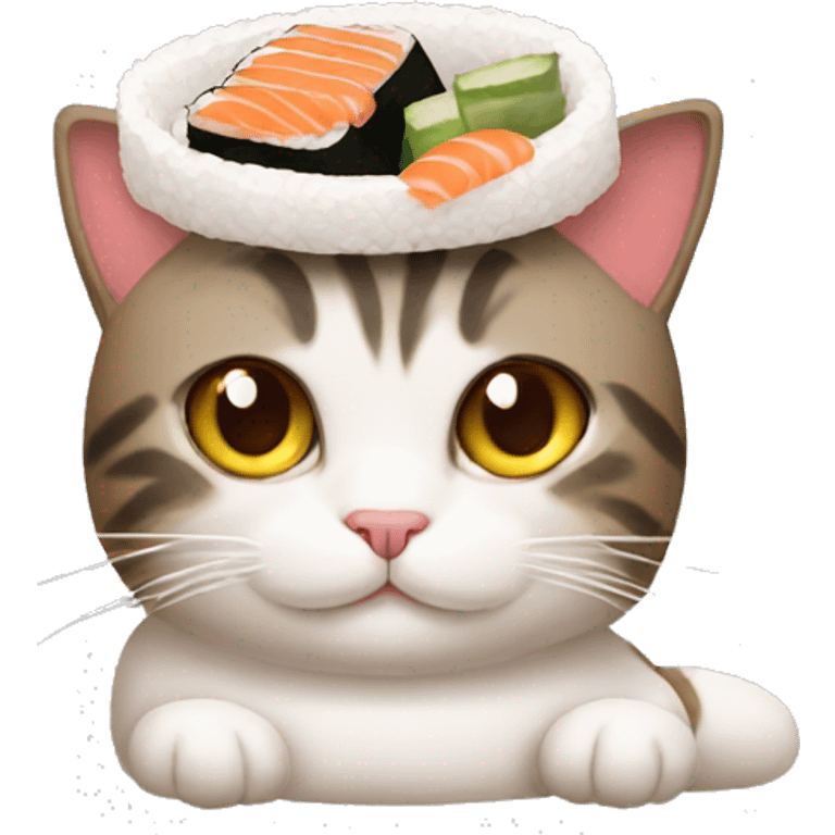 Cat wearing a sushi hat emoji