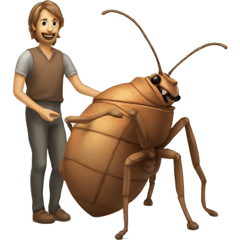 A human-sized bug using a pottery wheel emoji