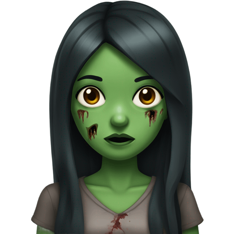 Zombie girl with green skin bangs long black hair and dark brown eyes  emoji