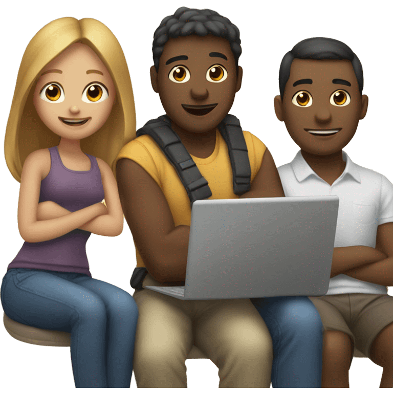 2 girl and 3 man each of them holding laptop and sit together  emoji