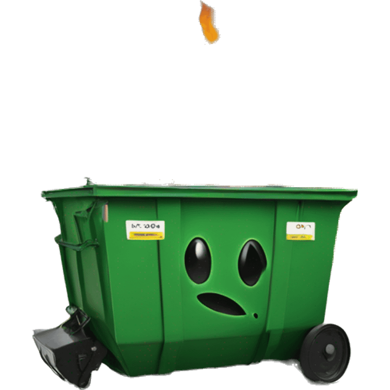 Dumpster with a smiley face on fire emoji