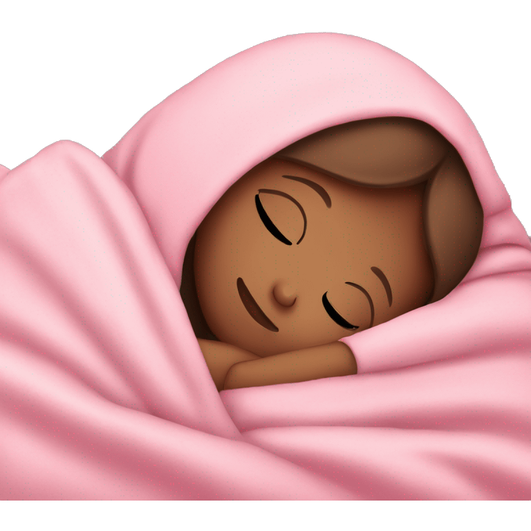 White girl with brown hair sleeping with pink blanket emoji