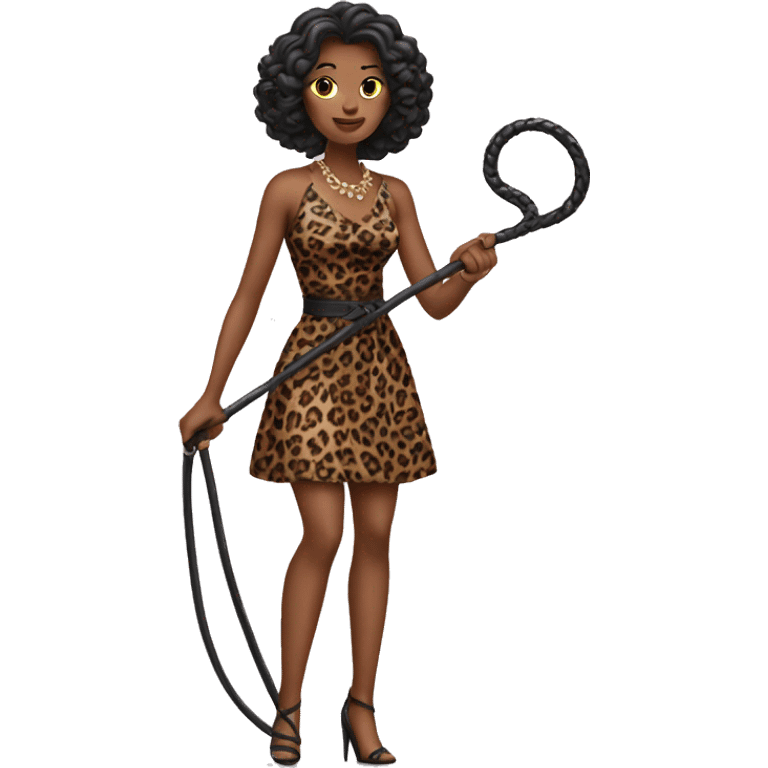 Woman in loepard dress with a whip emoji