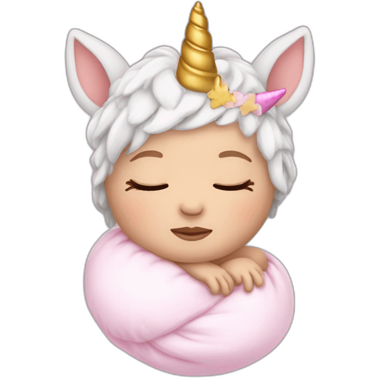 Sleeping white Newborn with unicorn headband emoji