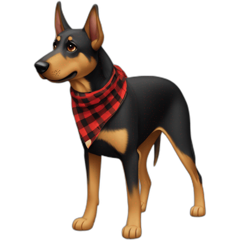 75% Coonhound 25% German Shepherd mix dog wearing small pointed red buffalo plaid bandana side view full body facing left emoji