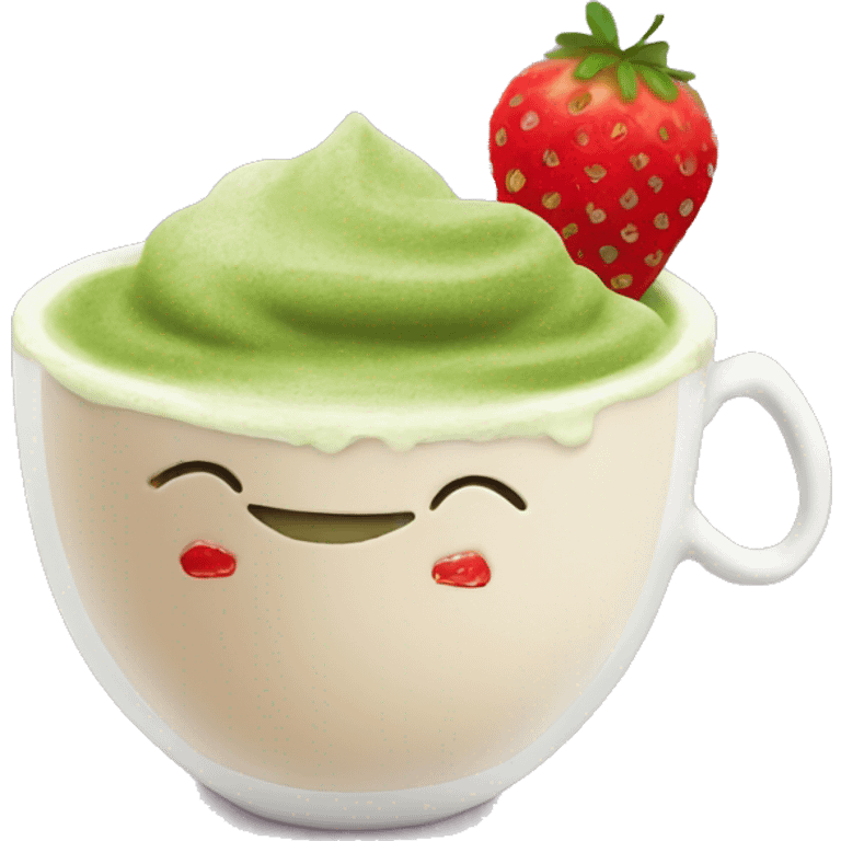 Matcha latte with strawberry on it emoji