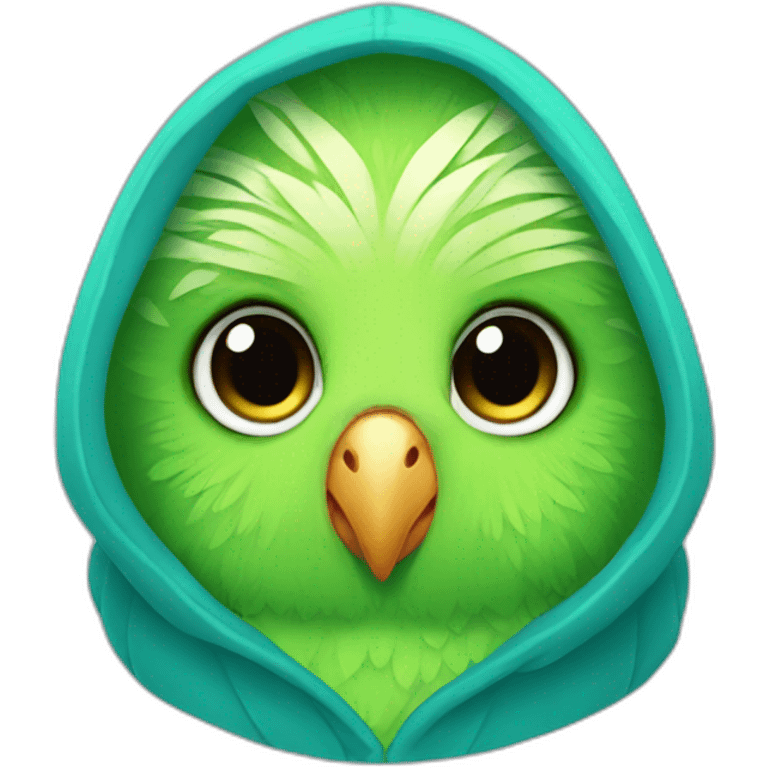 Parakeet wearing a hoodie emoji