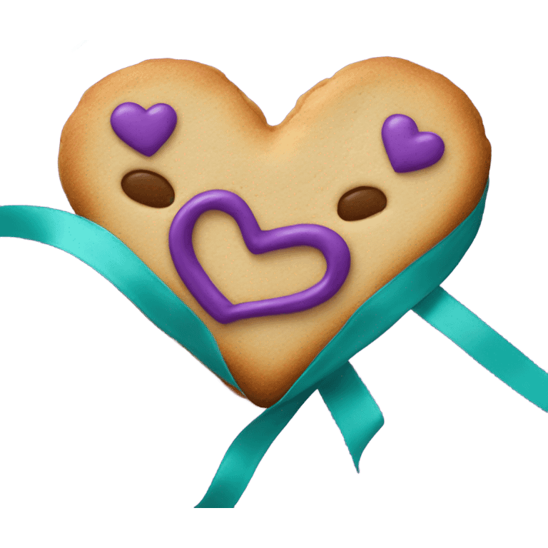 Cookie heart with purple teal awareness ribbon emoji