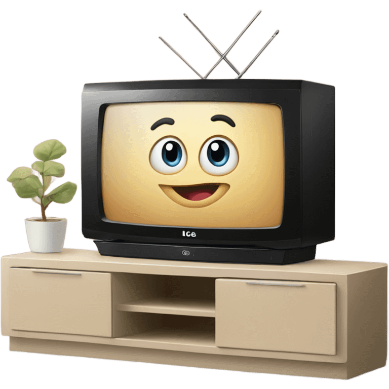 Lg tv on a beige tv stand emoji