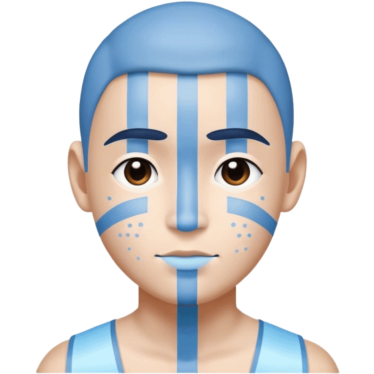 Blue avatar with white stripes & dots on face emoji