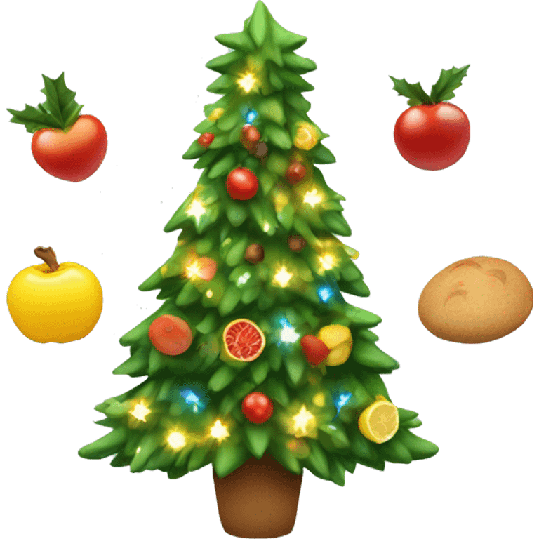 Christmas tree with healthy food on it and lights emoji