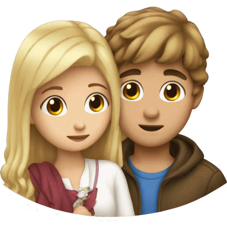 brown hair boy kissing blonde girl  emoji