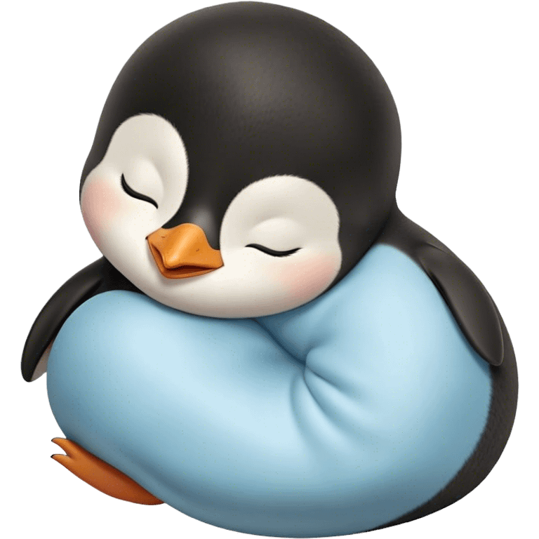 Meme-Worthy cute Sleeping Baby Penguin Portrait Emoji, Head resting peacefully with a contented smile, showcasing luxuriously soft down and a serene, slumbering gaze, Simplified yet hilariously adorable features, highly detailed, glowing with a soft, drowsy polar light, high shine, relaxed and utterly lovable, stylized with an air of playful laziness, bright and heartwarming, soft glowing outline, capturing the essence of a sleeping baby penguin that feels destined to become the next viral icon of adorable rest! emoji