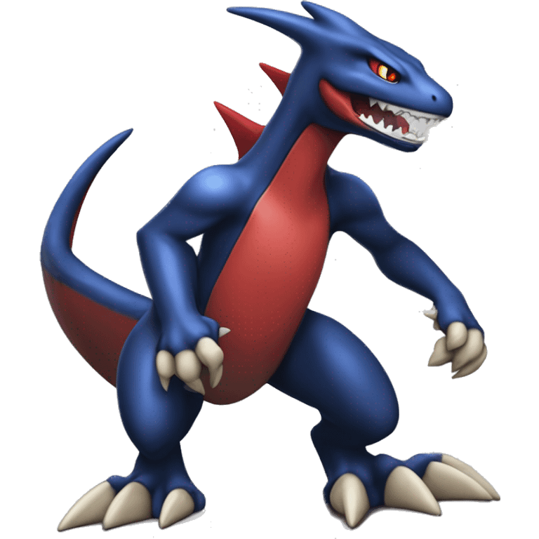 Dark blue, beige, red, Modern, Futuristic, Cool, Edgy, Badass Punk-style Garchomp-Charmeleon-Croconaw Fakémon-Digimon  full body emoji