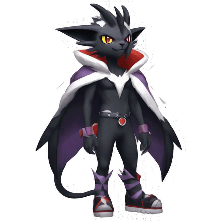 Cool Anthro Black Noivern-Absol-Litten-Pokémon with edgy stripes hoodie spiked collar punk Full Body emoji