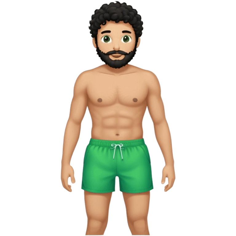 hot handsome  Man in green swimming shorts with black curly hairs with beard emoji