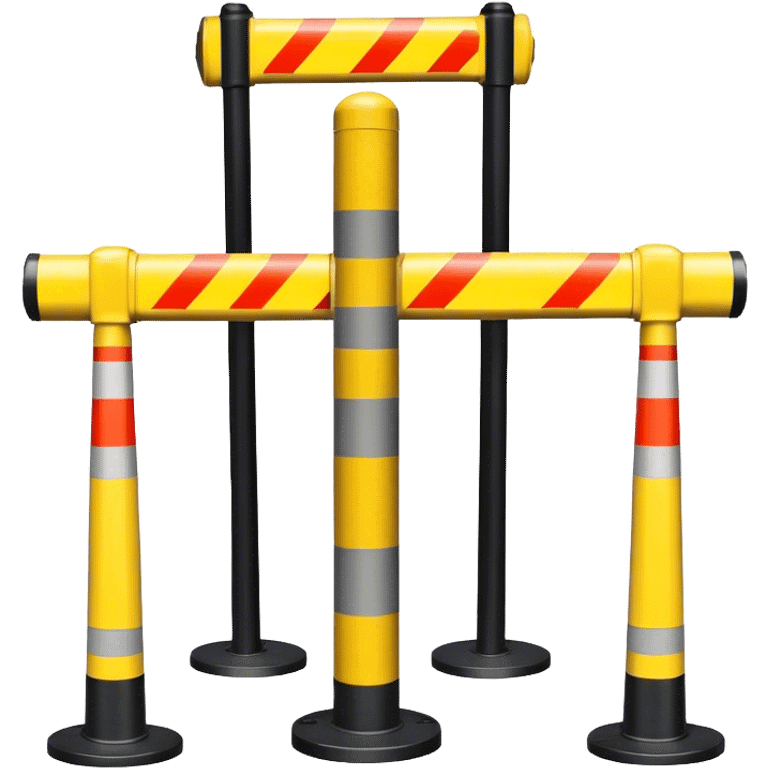 Two reflector-equipped traffic bollards with a caution tape stretched between them, marking a restricted or blocked area emoji