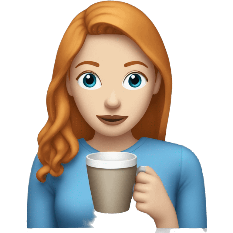 Ginger straight mildly hair woman and blue eyes drinking coffee  emoji