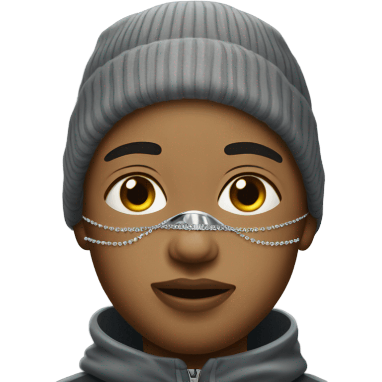 realistic portrait of boy wearing jewelry light skin with a ski mask on emoji