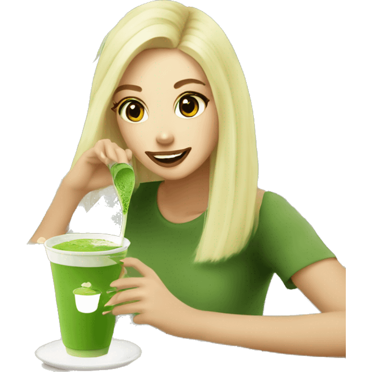 Blonde Girls drinking Matcha at the Matcha Hub emoji