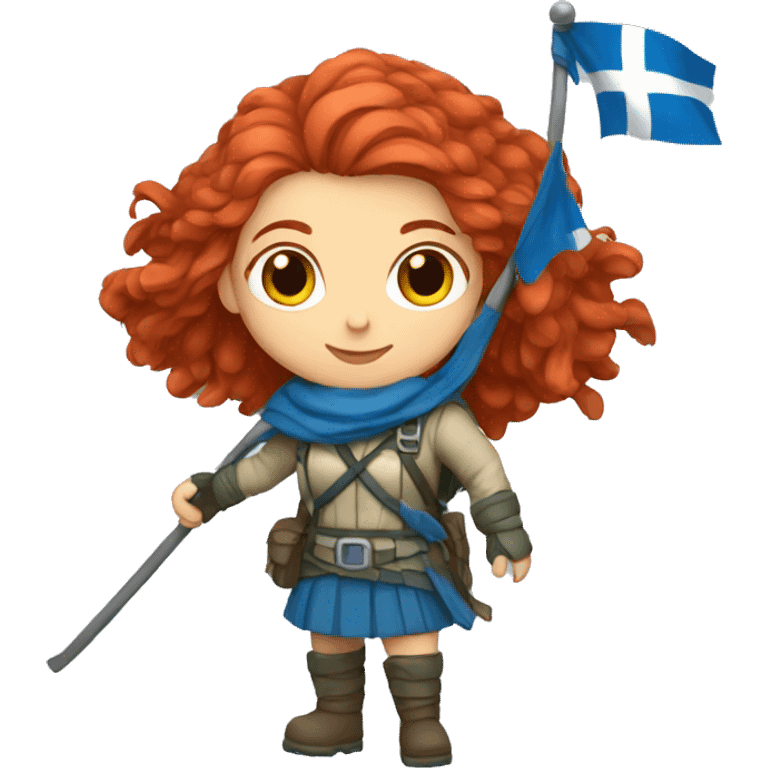 female winter mountaineer red hair holding greek flag emoji