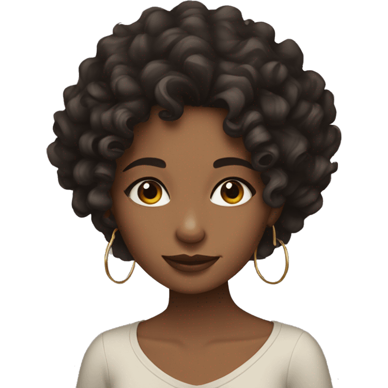 Girl with black waves/curly hair, and dark brown eyes, hoop earrings emoji