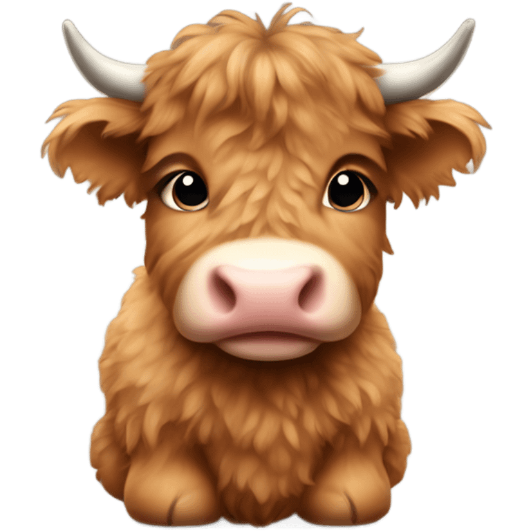 brown fluffy baby scottish cow with a small bow on head emoji