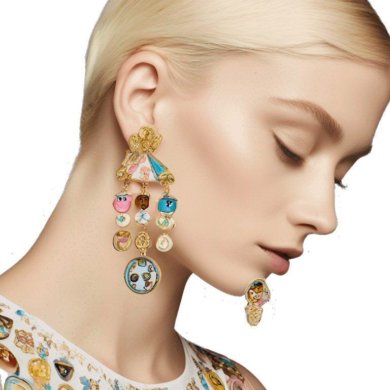 Dolce and Gabbana earrings with colourful pastel ornament print and golden detais  emoji