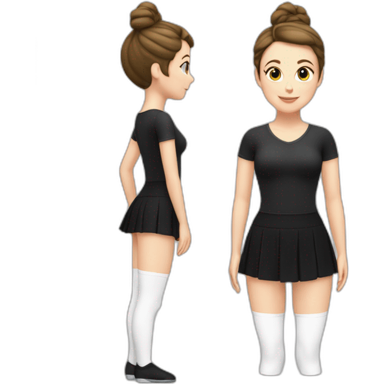 caucasian-curvy-figure skater girl short-black-skirt-back-and-front-views-long-white-socks emoji