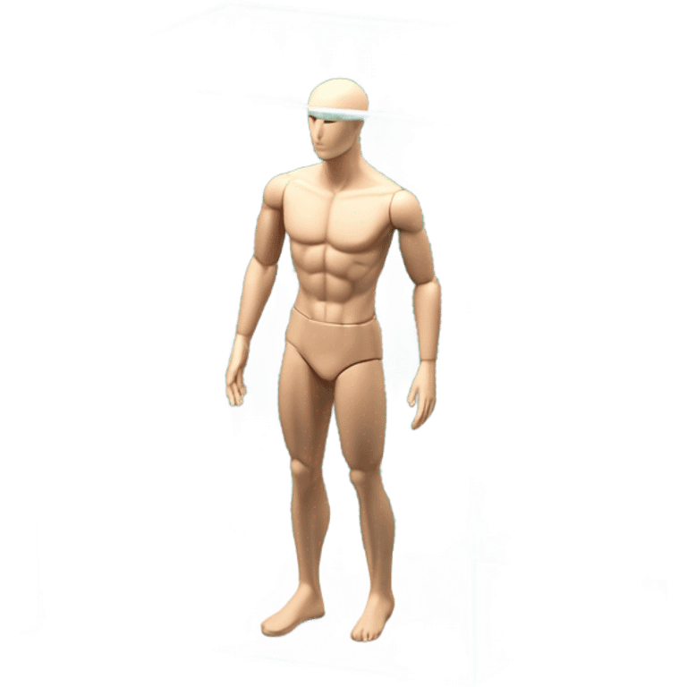 male mannequin abs cubes inside a glass cube on a stand isometric view emoji