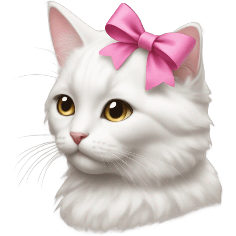 a white cat with a pink bow that is very cute and coquette emoji