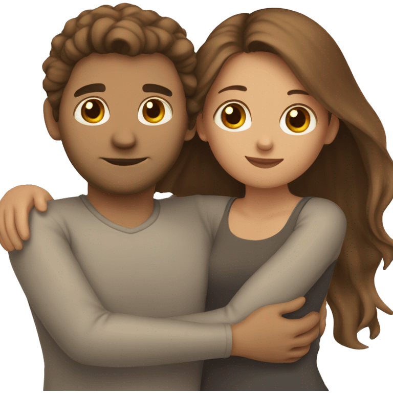 Brown hair girl cuddling brown hair man emoji