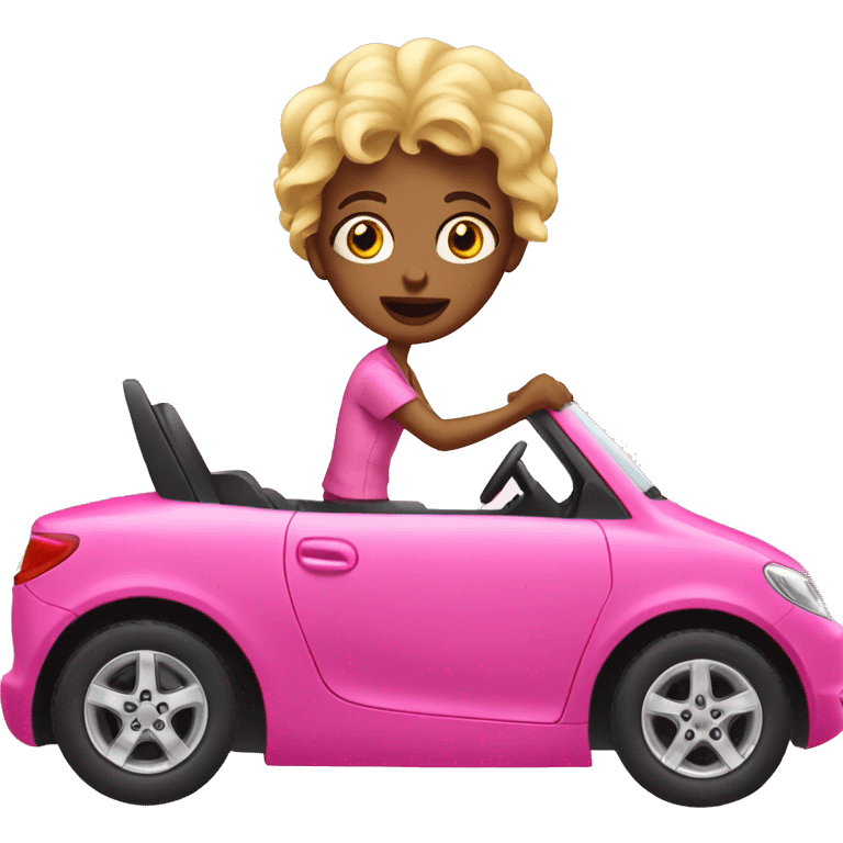 crazy girl driving pink car emoji