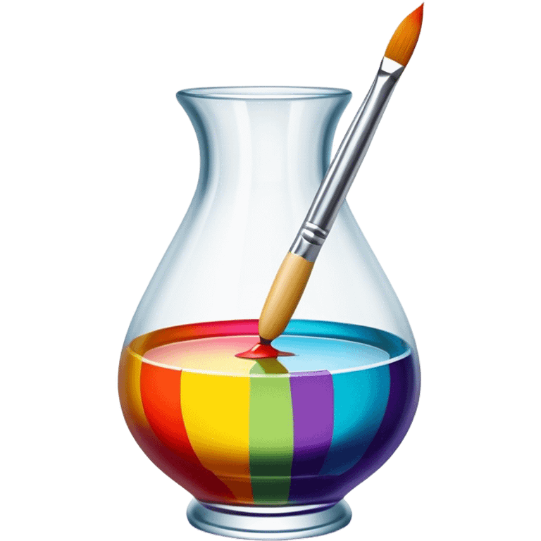 Glass painting icon, hand-painted colorful patterns on a glass surface, visible fine paintbrush and glass object like a vase or decorative plate, bright vibrant colors, no finished artwork, just the painting process, minimalistic style, clean lines, transparent background. emoji