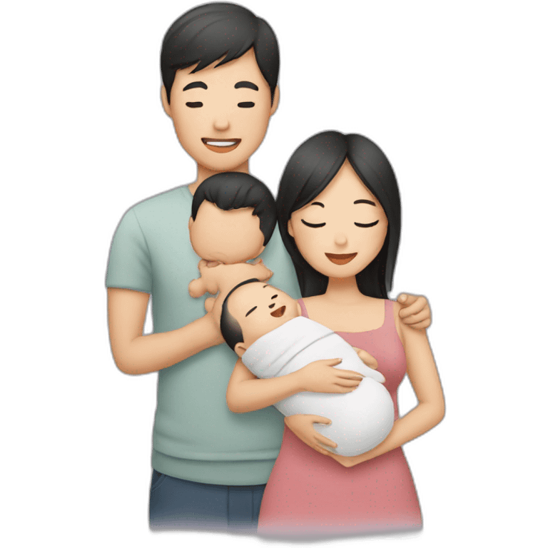 Asian couple with baby emoji