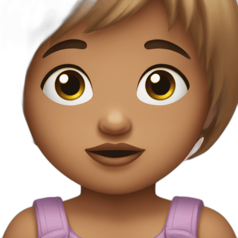 Baby girl with short brown air cut who is hungry emoji