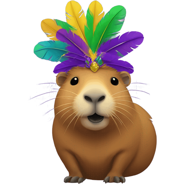 Capybara going to Mardi Gras feathers emoji