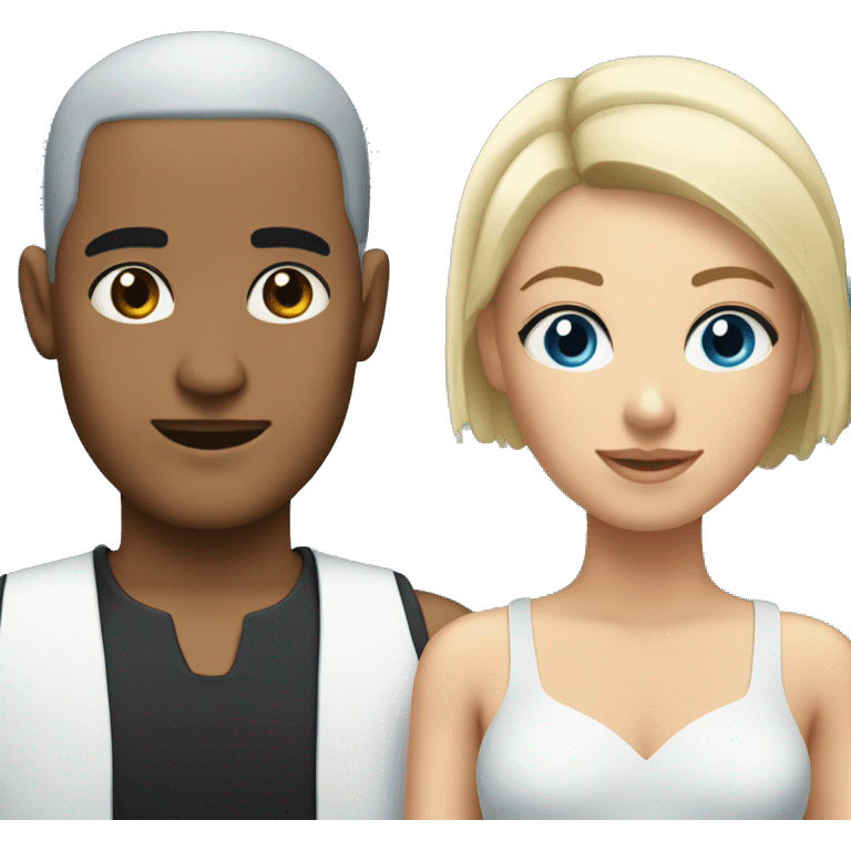 Arab man with black eyes, black buzz cut hair, and blonde hair girl with blue eyes emoji