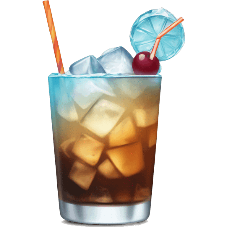 a highball cocktail with 2 color gradient, brown to clear, with crush ice and a straw emoji