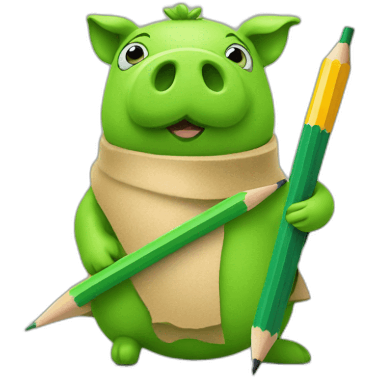 green piggy holding a pencil emoji