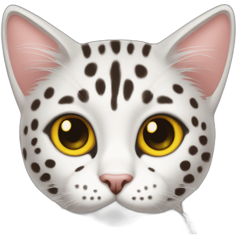 a spotted cat with yellow eyes and a bow on his head emoji