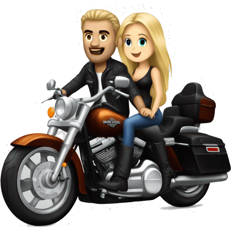 Harley Davidson man with blonde girl  pillion emoji